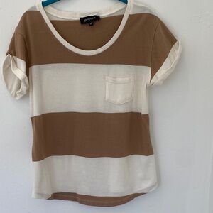 Striped Brown and White Tee with Pocket